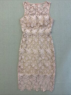 bisou bisou white lace dress Bisou Bisou Dress Womens 2 Pink Beige Lace Sleeveless Bodycon Knee Length